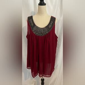 Denim 24/7 Women’s Tunic Beaded Pullover Flowy Sleeveless Maroon Top 22W